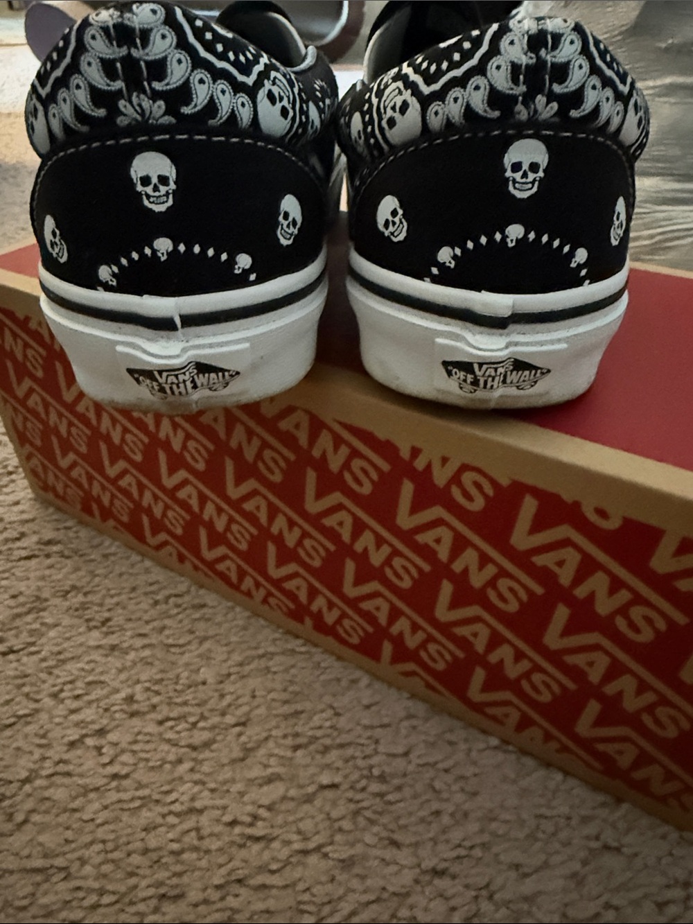 Vans Black & White Paisley Skull Slip-On Sneakers - Picture 4 of 6